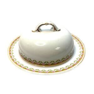 Heinrich H&Co Selb Bavaria Porcelain Butter Dish w Lid Pink Roses Gold Trim Vine